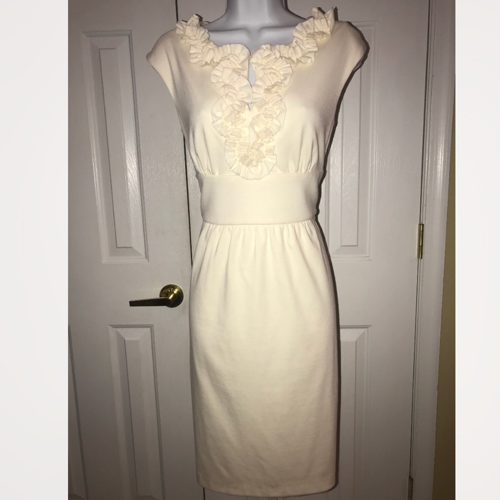 London times cream ruffle front dress NWOT